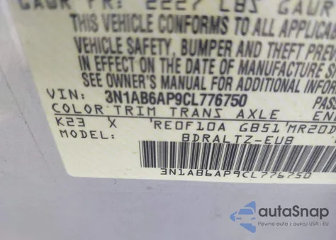 2012 Nissan Sentra 2.0 S из США, поврежденный, VIN 3N1AB6AP9CL776750